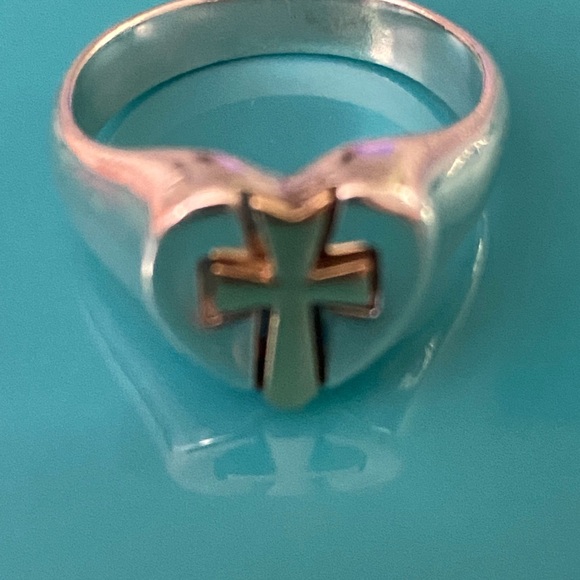 James Avery 925/14K Heart Cross Ring SZ 6 - Picture 2 of 5